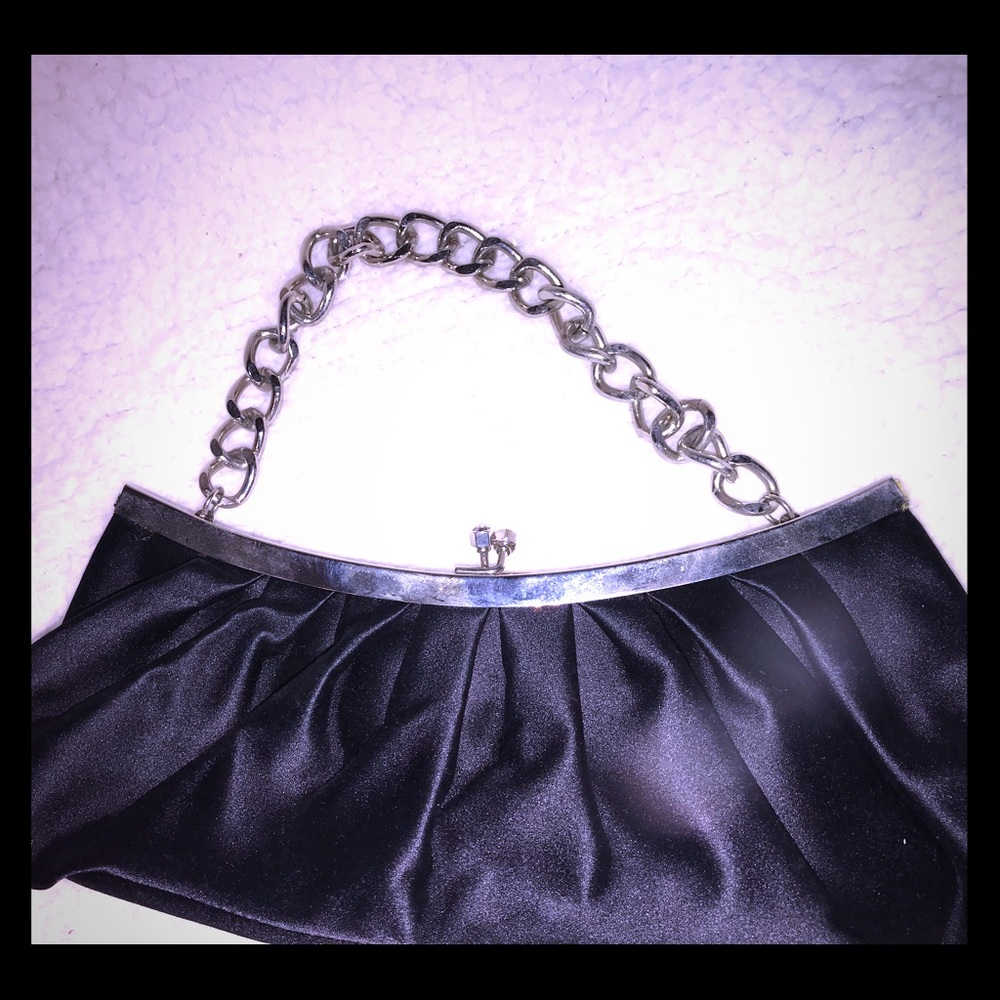 Black Satin Clutch or Mini Purse with Claim strap.